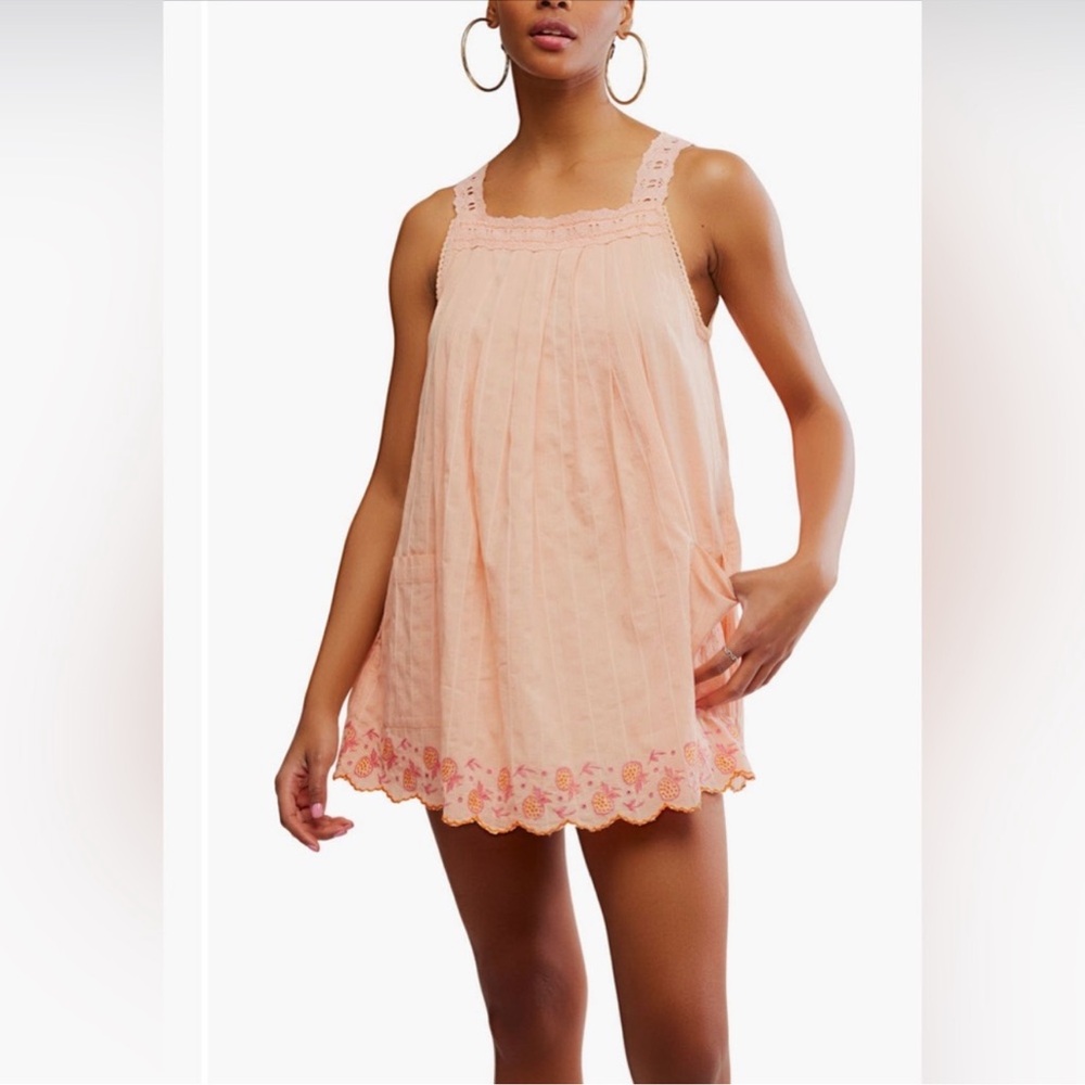 Free People Peach Embroidered Mini Dress